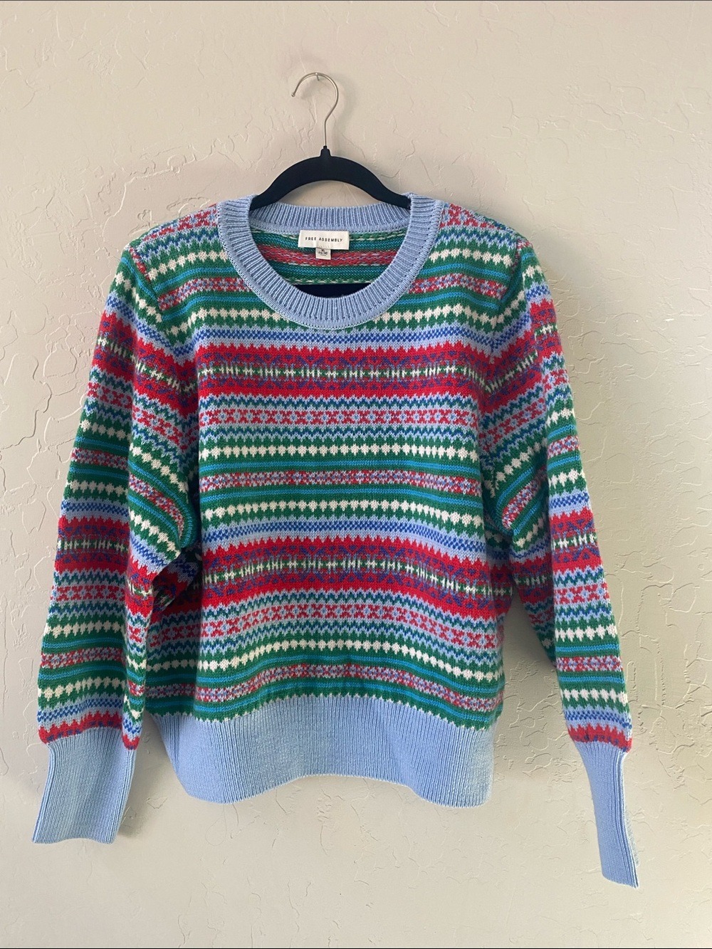 Free Assembly Blue Multicolor Fair Isle Sweater - Women